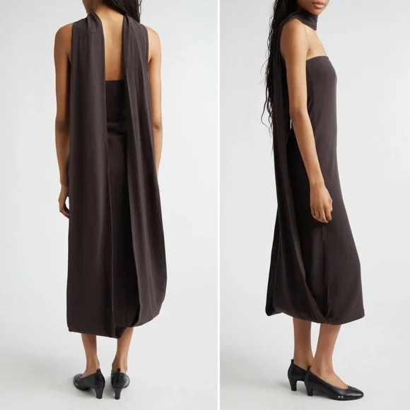 Paloma Wool Alberch Strapless Wool Blend Chocolate Brown Dress w/ Attached Scarf - Picture 5 of 12